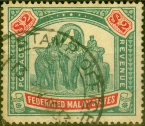 Fed Malay States 1926 $2 Green & Carmine SG78 Good Used Fiscal Cancel