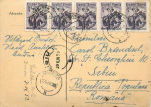 E0061 Austria postal stationery card Ansfelden via Dobra, Sibiu Romania 1953