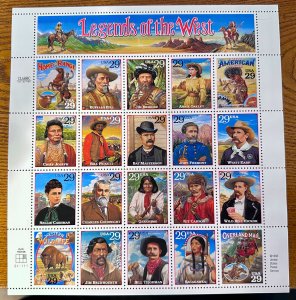 US # 2869 Legends of the West sheet of 20 all different 29c 1994 Mint NH