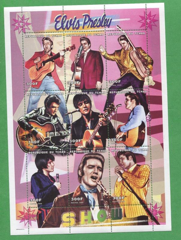 Elvis Presley Show Commemorative African Souvenir Stamp Sheet Chad E74