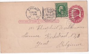 G021 United States 1912 Chicago to Gent Belgium postal stationery