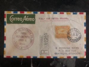 1930 Guayaquil Ecuador First Flight cover FFC to Sao Pablo Brazil Via Panagra