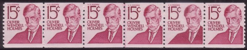 #1305E Type I Holmes 15c Shiny Gum Line Pair Strip 6 MNH