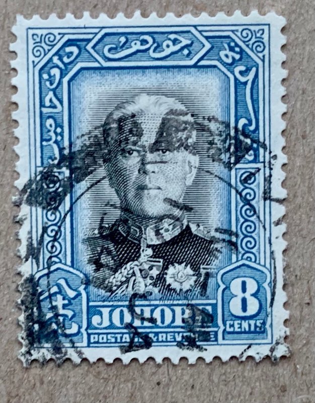 Johore 1940 8c Sultan Ibrahim, used. Scott 127, CV $1.35. SG 130