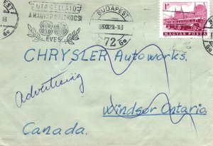 HUNGARY 1963 COMMERCIAL MAIL FROM BUDAPEST TO CANADA MULTIPLE CANCELS