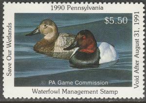 U.S.-PENNSYLVANIA 8, STATE DUCK HUNTING PERMIT STAMP. MINT, NH. VF