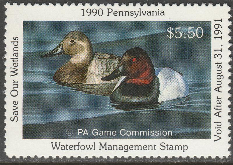 U.S.-PENNSYLVANIA 8, STATE DUCK HUNTING PERMIT STAMP. MINT, NH. VF