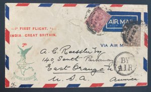 1929 Calcutta India First Flight Airmail Cover FFC  To East Orange NJ Usa