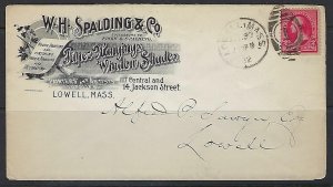 US 1892 ADVERTISING COVER WH SPALDING & CO PAPER HANGINGS WINDOWS SHADES LOWELL