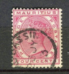 MAURITIUS; 1885 classic QV Crown CA issue fine used 4c. value