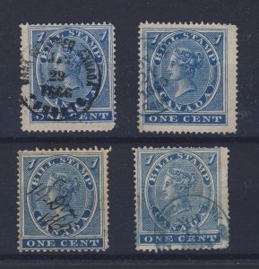 4x Canada Revenue Bill Stamps #FB1-1c shades Guide Value = $60.00