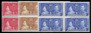 Bechuanaland Protectorate #121-123, 1937 Coronation, set of three in blocks o...