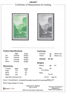 740 1 cent Yosemite, Green Stamp mint OG NH EGRADED XF-SUPERB 95 XXF