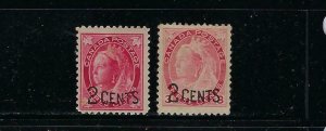 CANADA SCOTT #87-88 1899 2C ON 3C SURCHARGES  - MINT LIGHT  HINGED