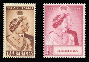 Bermuda #148-149 Cat$45, 1948 Silver Wedding, set of two, never hinged