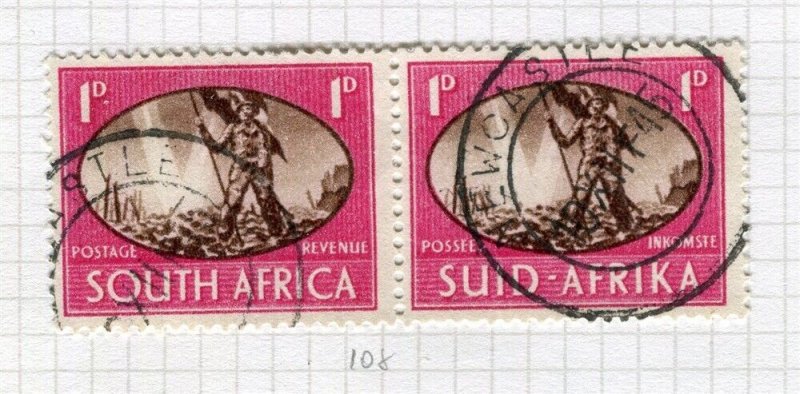 SOUTH AFRICA; 1945 early Victory issue fine used 1d. pair 