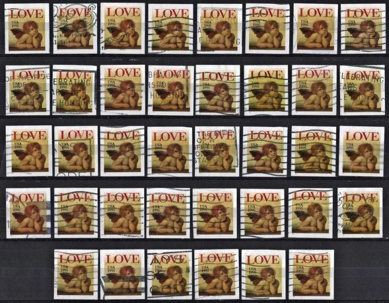 SC#2949 (32¢) Love Booklet Single (1995) Used Lot of 38