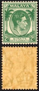 Straits Settlements SG279 KGVI 2c Green Die 1 M/M Cat 22 pounds