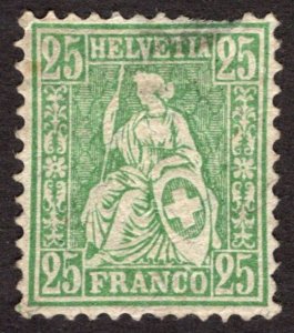 1881, Switzerland 25c, MNG, Thin, Sc 65