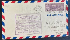 1932 LakeHurst NJ USA USS Akron Coast To Coast Trip Cover To Grove Hall Ma