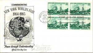 FDC 1964 SC #1244 Fleetwood Cachet - Worlds Fair NY - Block Of 4 - J5976