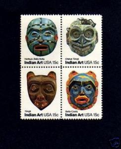 U S - 1980 -  INDIAN ART - MASKS - SC#1837a - MINT SET!