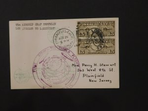1929 Los Angeles USA Graf Zeppelin LZ 127 Around World Postcard cover New Jersey