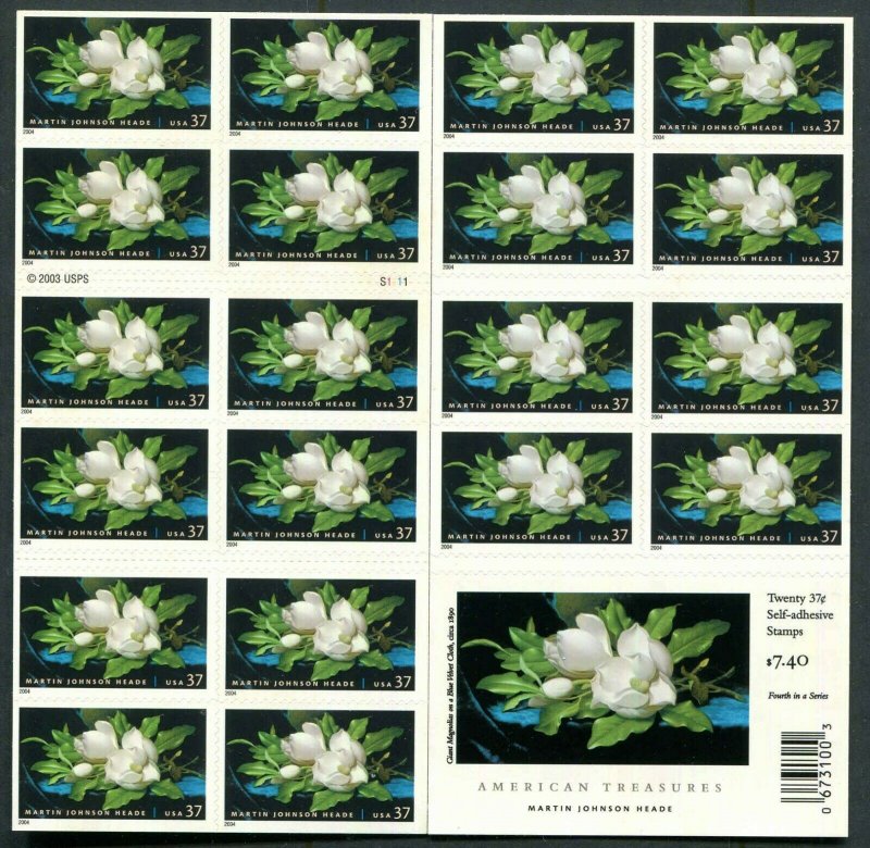 American Treasures Series 3872a Martin Johnson Heade Booklet  Of 20 37¢ Stamps