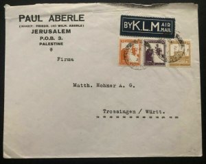 1937 Jerusalem Palestine Paul Aberle Commercial Cover To Tossingen Germany KLM