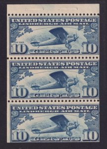 US AIRMAIL C10a 10c x 3 BOOKLET PANE of 3 SPIRIT OF ST.LOUIS MINT NH VG - 4P9