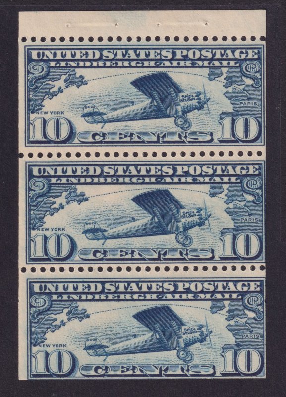US AIRMAIL C10a 10c x 3 BOOKLET PANE of 3 SPIRIT OF ST.LOUIS MINT NH VG - 4P9