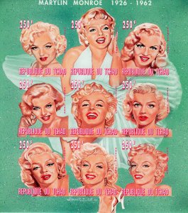 Chad 1996 Sc#727 MARILYN MONROE (1925-1962) Sheetlet (9) IMPERFORATED MNH