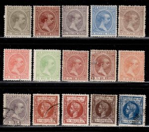 Puerto Rico ~ 15 Different Type A8, A10 ~ Alfonso III ~ MX Cond.   (Pre-1900)