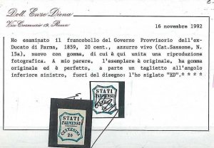 PARMA governo provisorio -  Sassone15a LINGUELLATO certificato DIENA