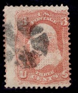 F Grill US Stamp #94 3c Red Washginton F Grill USED SCV $10