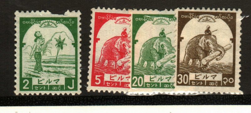 Burma #2N42 MH (flaws), 2N44, 2N47-8 MH Japanese Occupation