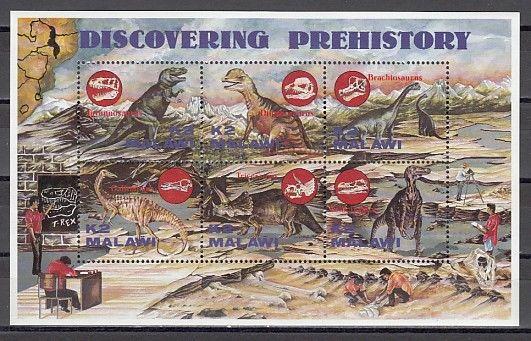 Malawi, Scott cat. 623 A-F. Dinosaurs sheet of 6