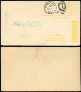 1/1/35 Sunnyvale Cds, USS MACON CUM CHUNG WING Cachet, Business Reply Envelope