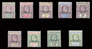 Leeward Islands #20-28S Cat$190, 1902 Edward, complete set, overprinted Speci...