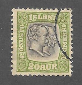 Iceland Scott O37 Used 20a Christain IX & Frederik Official stamp 2018 CV $6.00