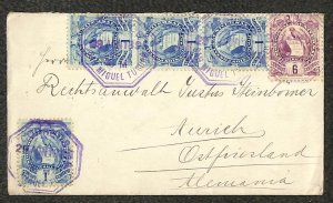 GUATEMALA #43 (x4) & 47 STAMPS SAN MIGUEL TO AURICH GERMANY COVER & LETTER 1895