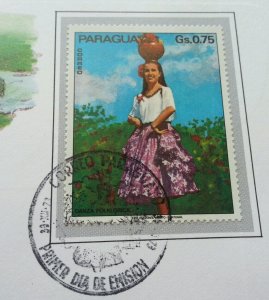 Paraguay Folklore 1973 Lady Flower Nature FDC (banknote coin cover) *rare 3 in 1