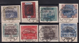 Saar 1921 Sc 68/76 partial set used St. Wendel cancels on piece