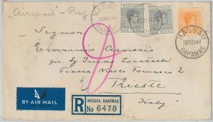 56277 -   BAHAMAS -  POSTAL HISTORY -  Registered  COVER to ITALY Trieste  1947