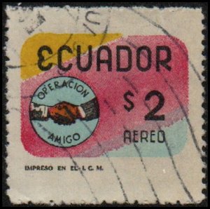 Ecuador C458a - Used -2s Handshake / Operation Friendship (Perf 12.5) (1969) +