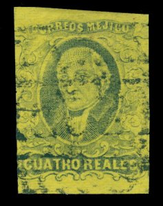 MEXICO 1861 HIDALGO  4r blk,yellow - no district name - Scott # 9b used FVF