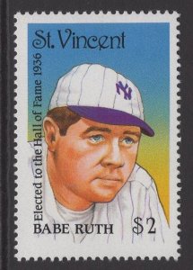 ST.VINCENT SG1158 1988 FAMOUS BASEBALL PLAYERS MNH