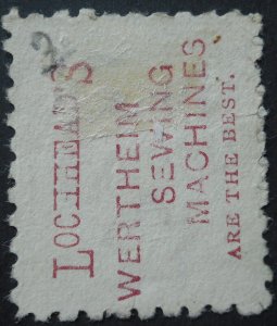 New Zealand 1893 Three Pence with Lochheads Sewing advert SG 221f used