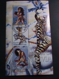 ​TURKMENISTAN-STAMP -2001-THE ART OF OLIVIA CTO STAMP:MINI SHEET RARE #2