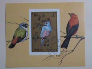 ​FUJEIRA STAMP:-1972-COLORFUL LOVELY BIRDS IMPERF:CTO-NH- SOUVENIR SHEET